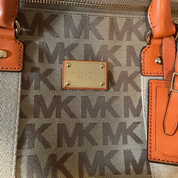 Michael Kors Orange and Brown Duffel Bag with Signature Style - Picture 2 of 3